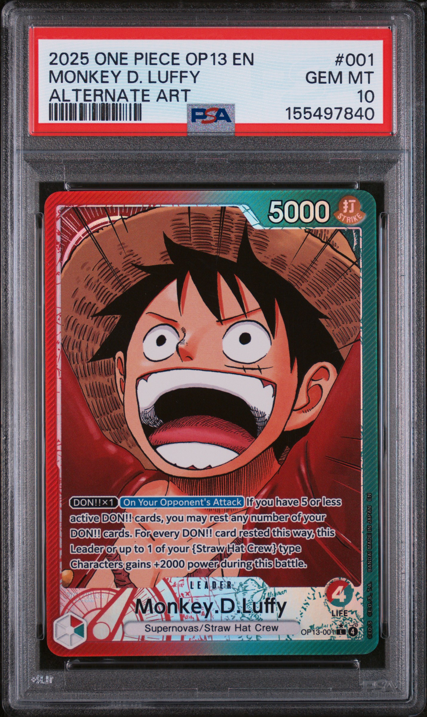 2025 #001 Monkey D. Luffy PSA 10 One Piece Op13-Carrying On His Will