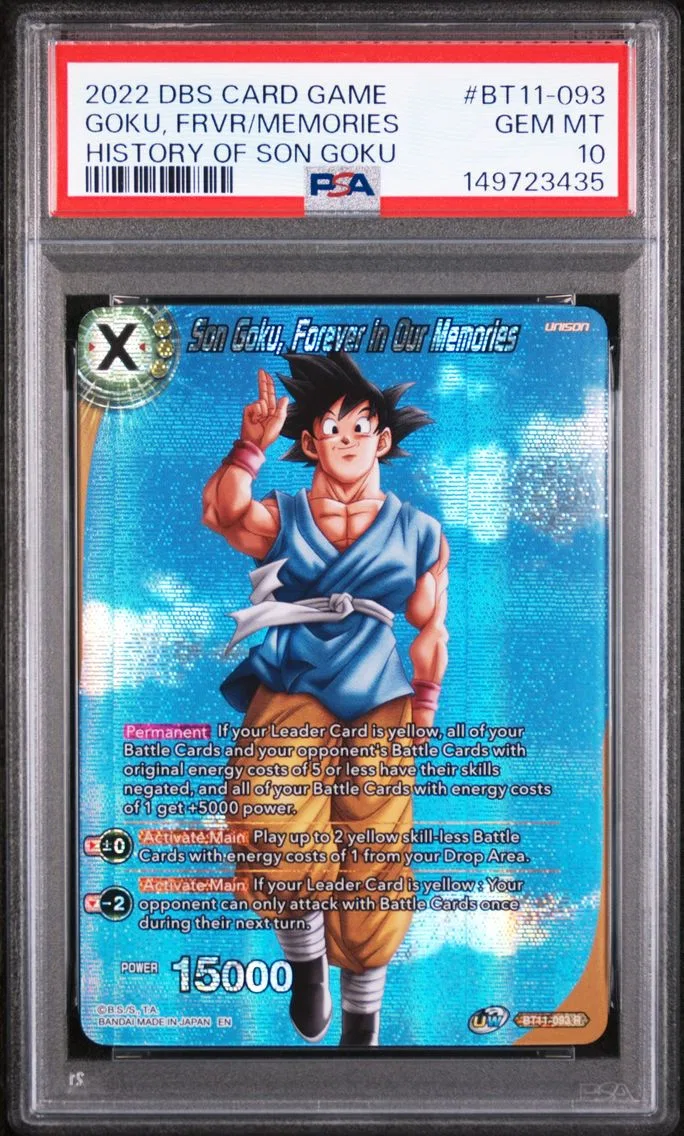 2022 #BT11-093 Son Goku, Forever in Our Memories PSA 10 Dragon Ball Super Card Game Theme Selection History of Son Goku