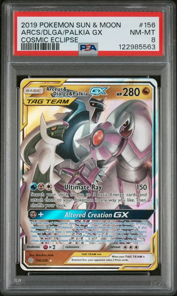 2019 #156 Arceus & Dialga & Palkia GX PSA 8 Sun & Moon Cosmic Eclipse Pokemon