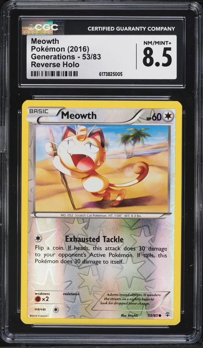 2016 Pokemon XY Generations Reverse Holo Meowth #53 CGC 8.5 NM-MT+