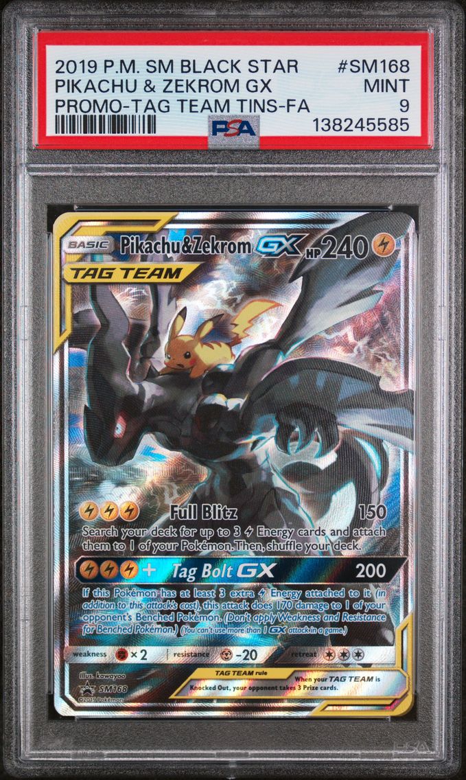 2019 #SM168 Full Art/Pikachu & Zekrom GX PSA 9 SM Black Star Promo