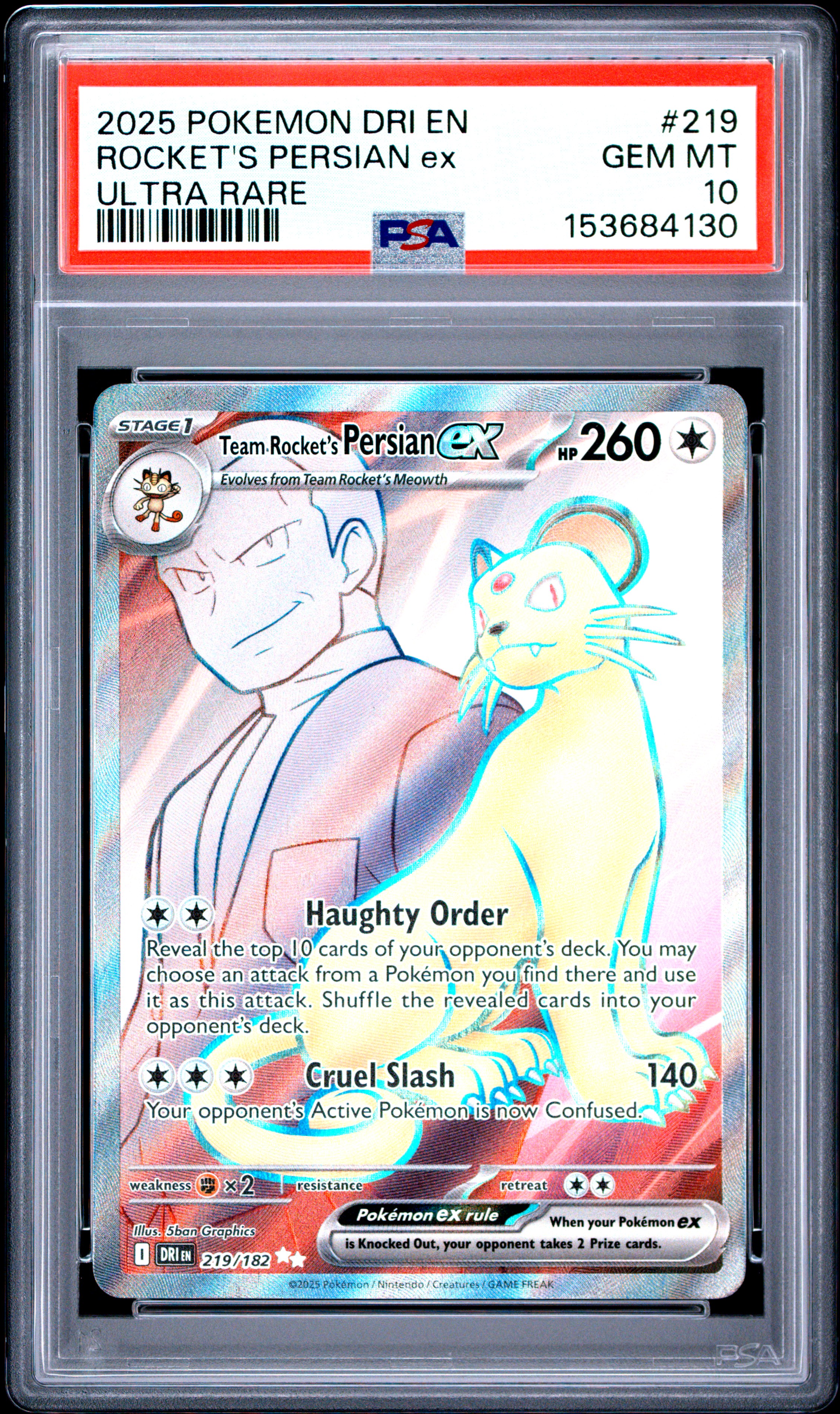 2025 #219 Team Rocket'S Persian Ex PSA 10 Dri En-Destined Rivals