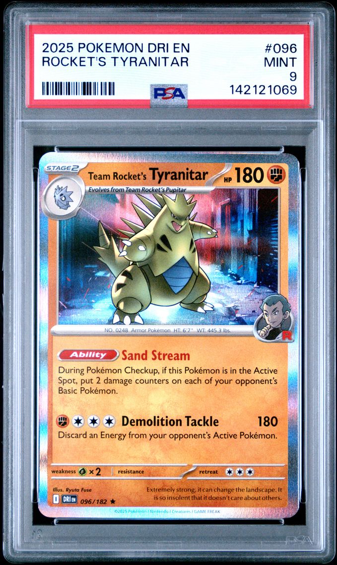 2025 #096 Team Rocket's Tyranitar PSA 9 Dri EN-Destined Rivals Pokemon