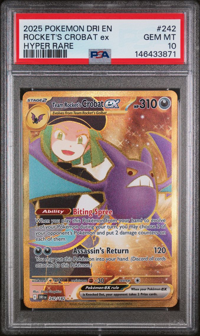 2025 #242 Team Rocket's Crobat EX PSA 10 Dri EN-Destined Rivals