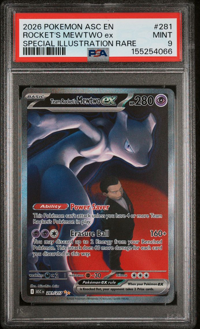 2026 #281 Team Rocket's Mewtwo EX PSA 9 Asc EN-Ascended Heroes