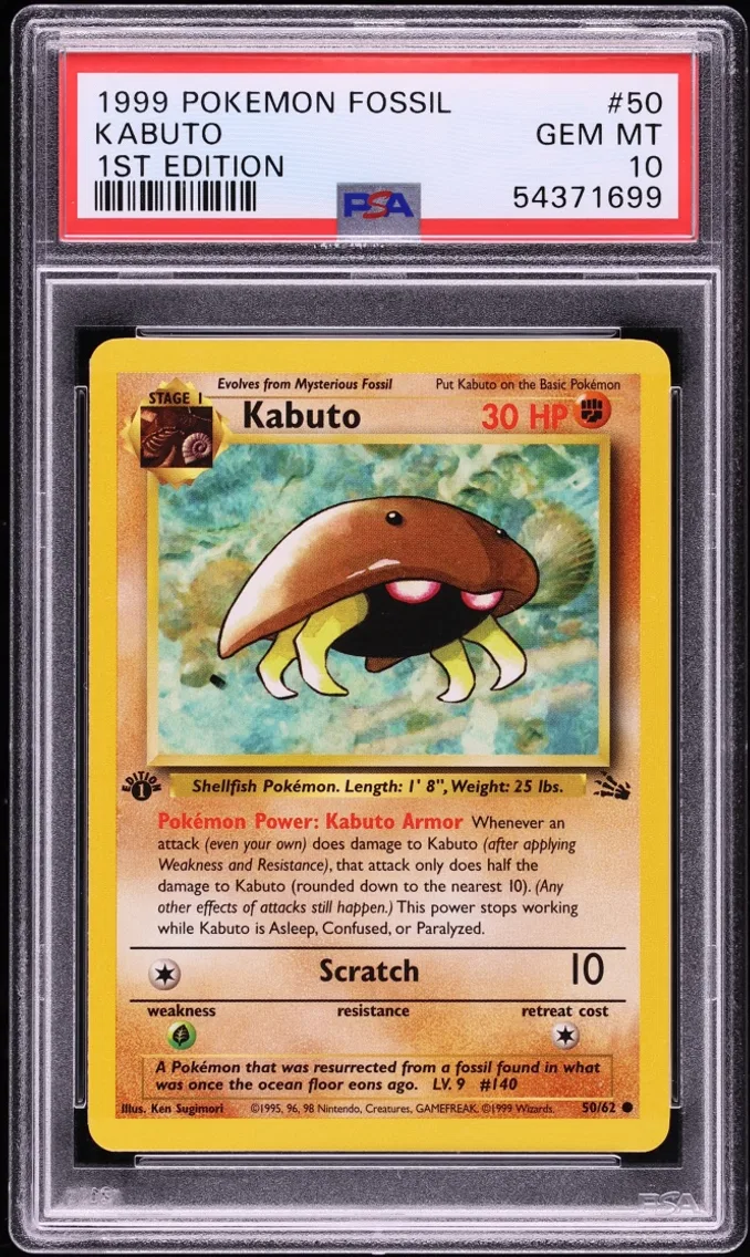 1999 Pokemon Fossil Kabuto 1st Edition #50 PSA 10