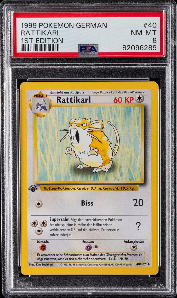 1999 #40 Rattikarl 1st Edition PSA 8 German Pokemon