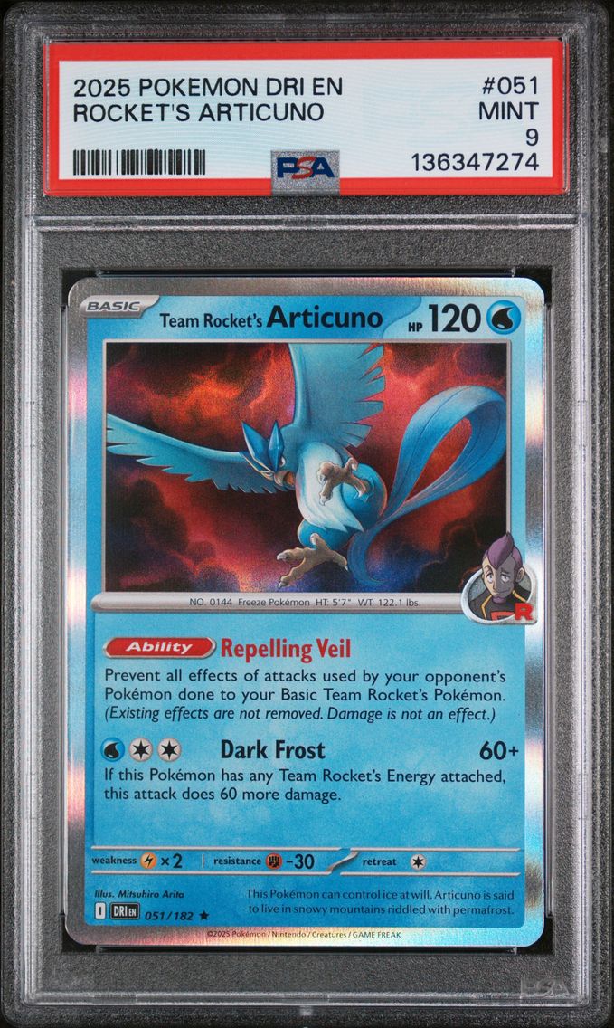 2025 #051 Team Rocket's Articuno PSA 9 Dri EN-Destined Rivals