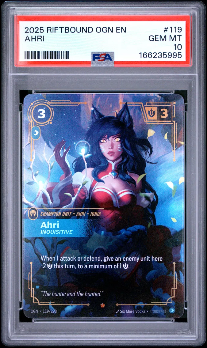 2025 #119 Ahri - Inquisitive PSA 10 Riftbound: League of Legends Ogn-Origins