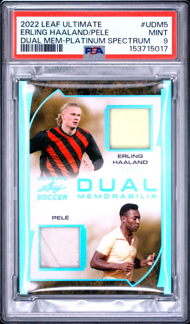 2022 #UDM5 Erling Haaland/Pele PSA 9 Leaf Ultimate Ultimate Dual Memorabilia