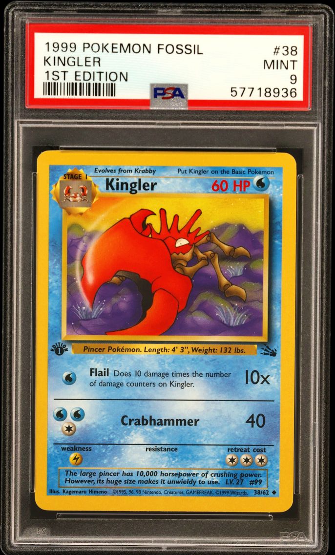 1999 #38 Kingler 1st Edition PSA 9 Fossil