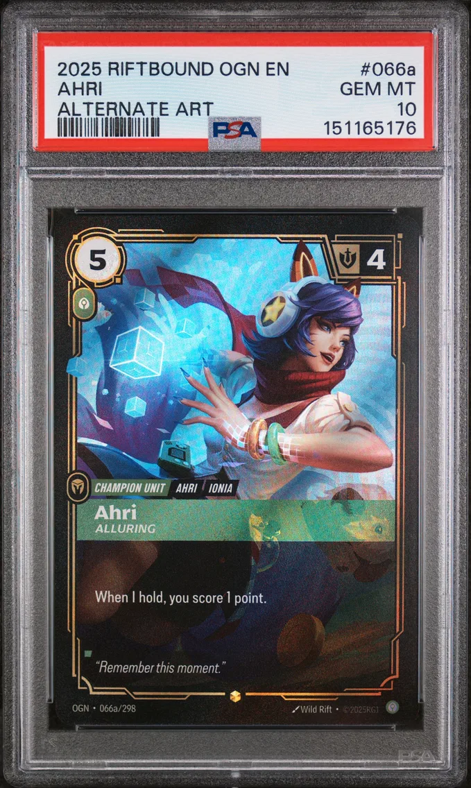2025 #066a Ahri - Alluring PSA 10 Riftbound: League of Legends Ogn-Origins