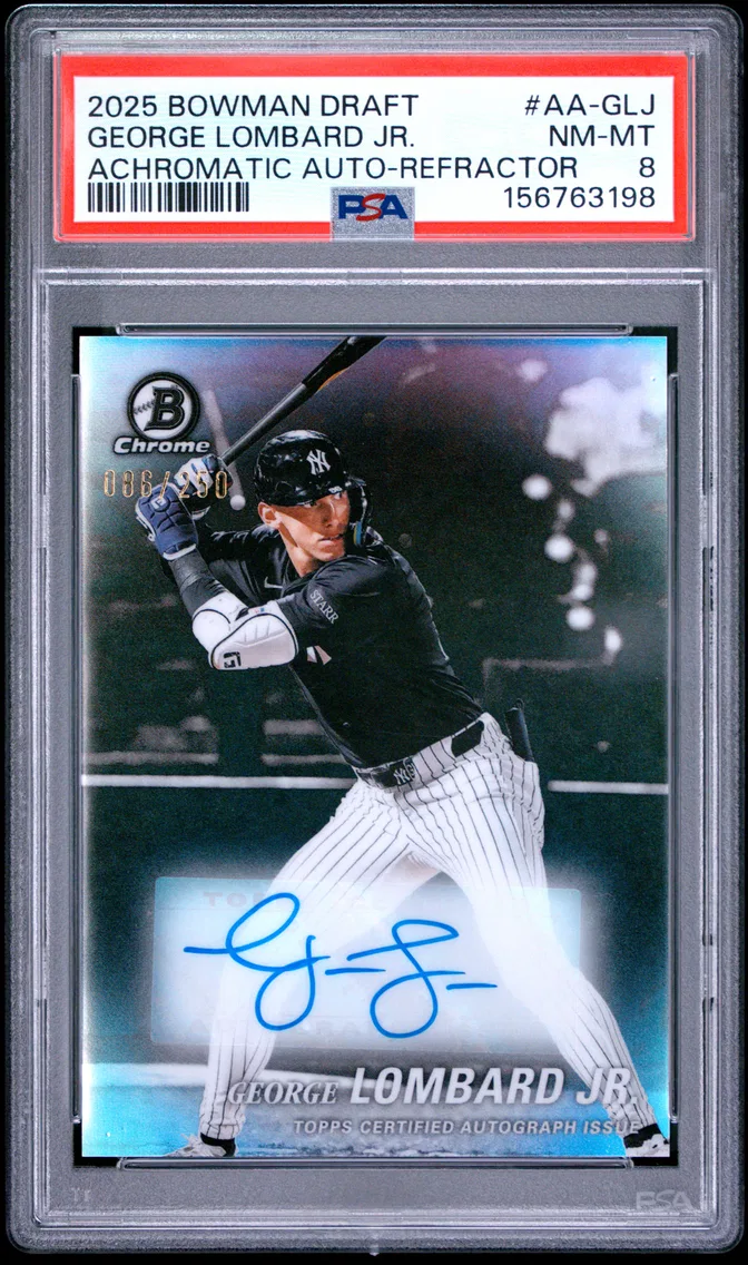 2025 #AA-GLJ George Lombard Jr. PSA 8 Bowman Draft Achromatic Autographs