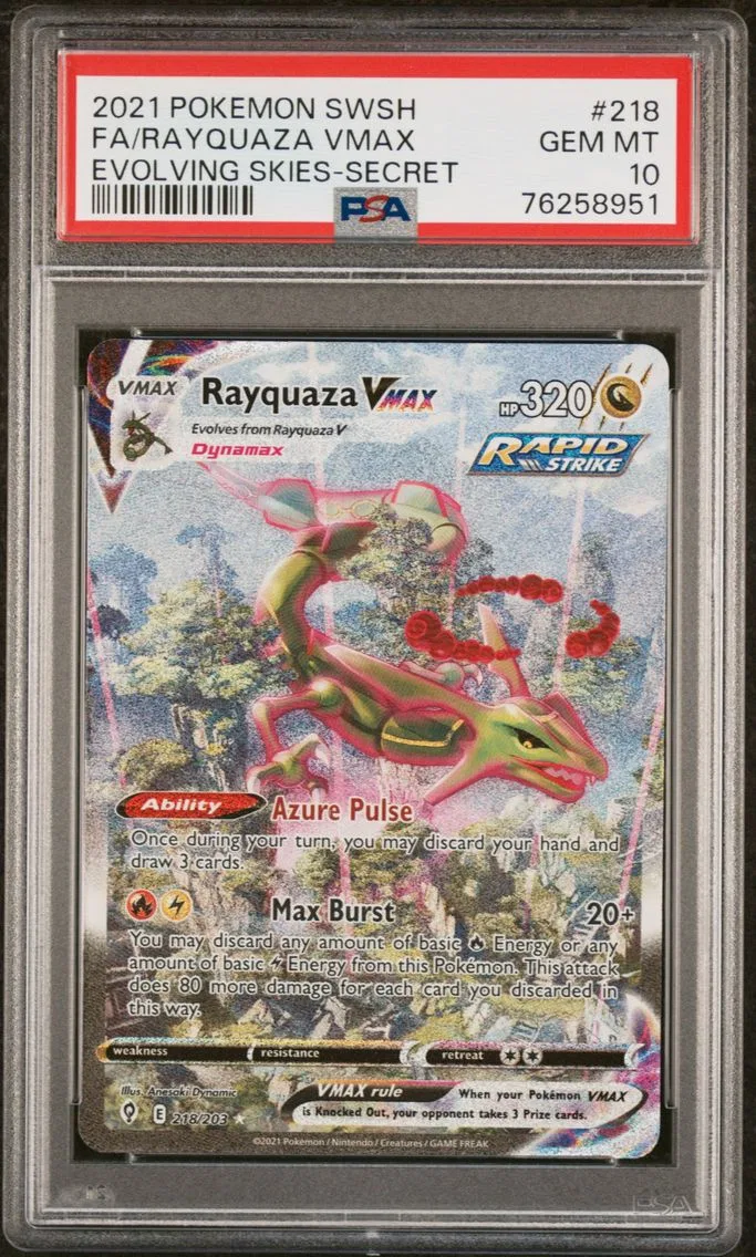 2021 #218 Full Art/Rayquaza Vmax PSA 10 Sword & Shield Evolving Skies