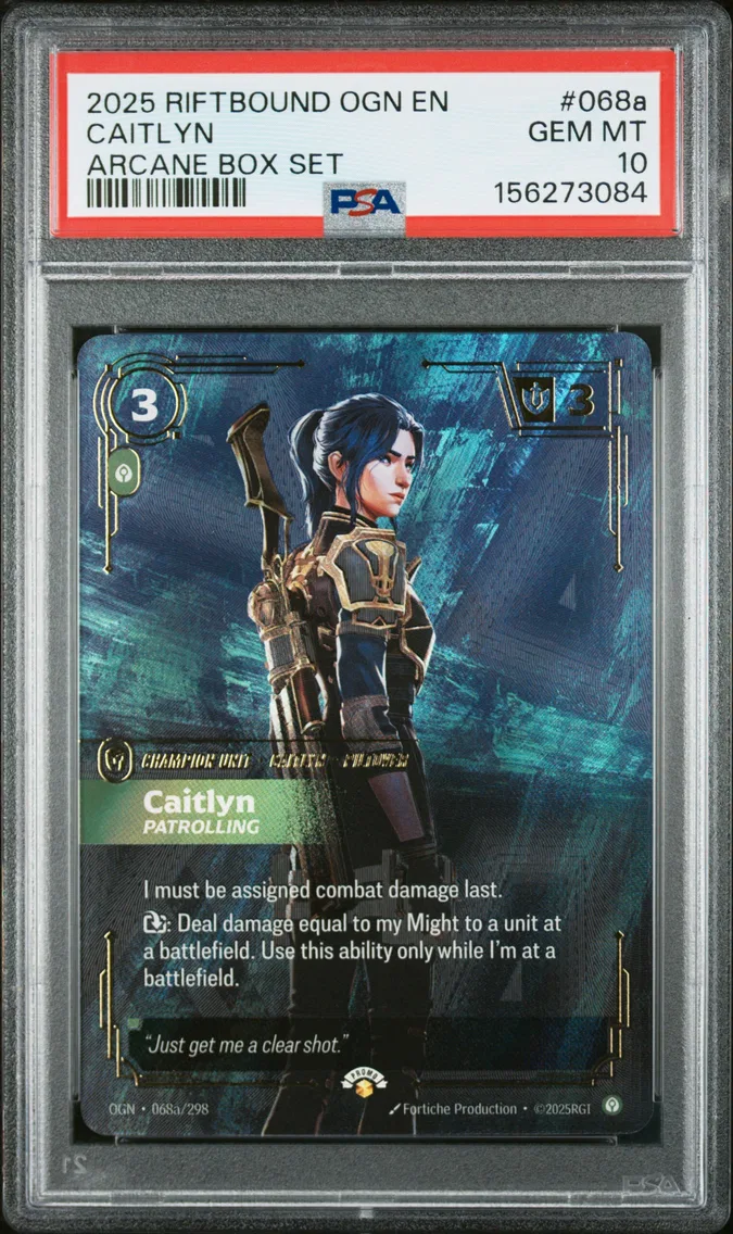 2025 #068a Caitlyn - Patrolling PSA 10 Riftbound: League of Legends Ogn-Origins