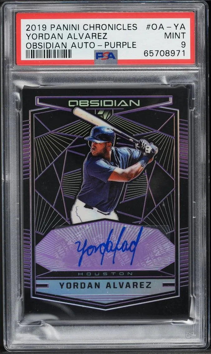 2019 Panini Chronicles Obsidian Purple Yordan Alvarez ROOKIE AUTO /99 PSA 9 MINT