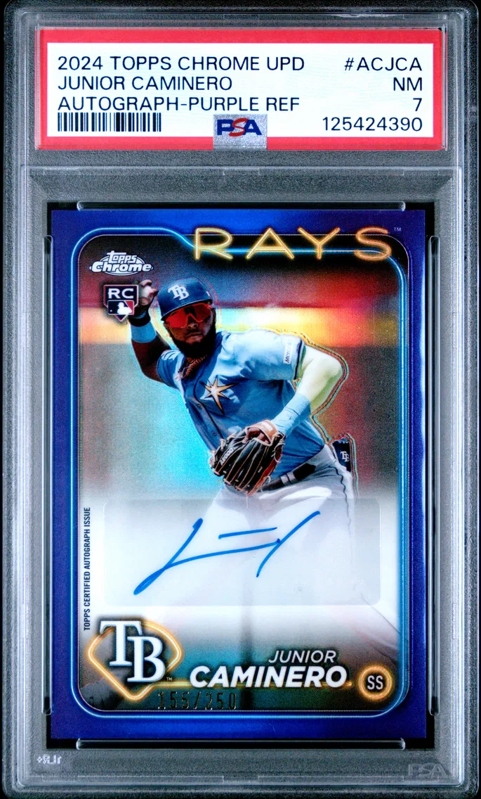2024 #ACJCA Junior Caminero PSA 7 Topps Chrome Update Chrome Baseball Update Series Autographs