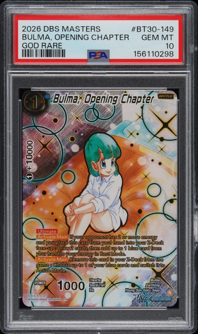 2026 #BT30-149 Bulma, Opening Chapter PSA 10 Dragon Ball Super Card Game Masters Series 30 Three Glorious Fighters