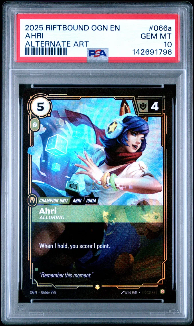 2025 #066a Ahri - Alluring PSA 10 Riftbound: League of Legends Ogn-Origins