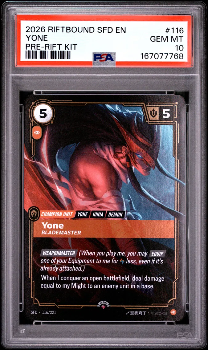 2026 #116 Yone - Blademaster PSA 10 Riftbound: League of Legends Sfd-Spiritforged