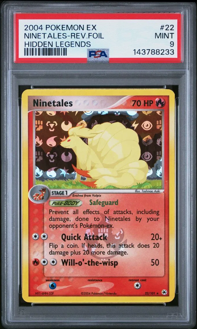 2004 #22 Ninetales-Reverse Foil PSA 9 EX Hidden Legends
