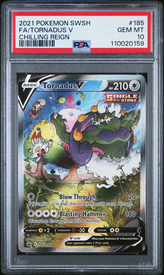 2021 #185 Full Art/Tornadus V PSA 10 Sword & Shield Chilling Reign Pokemon