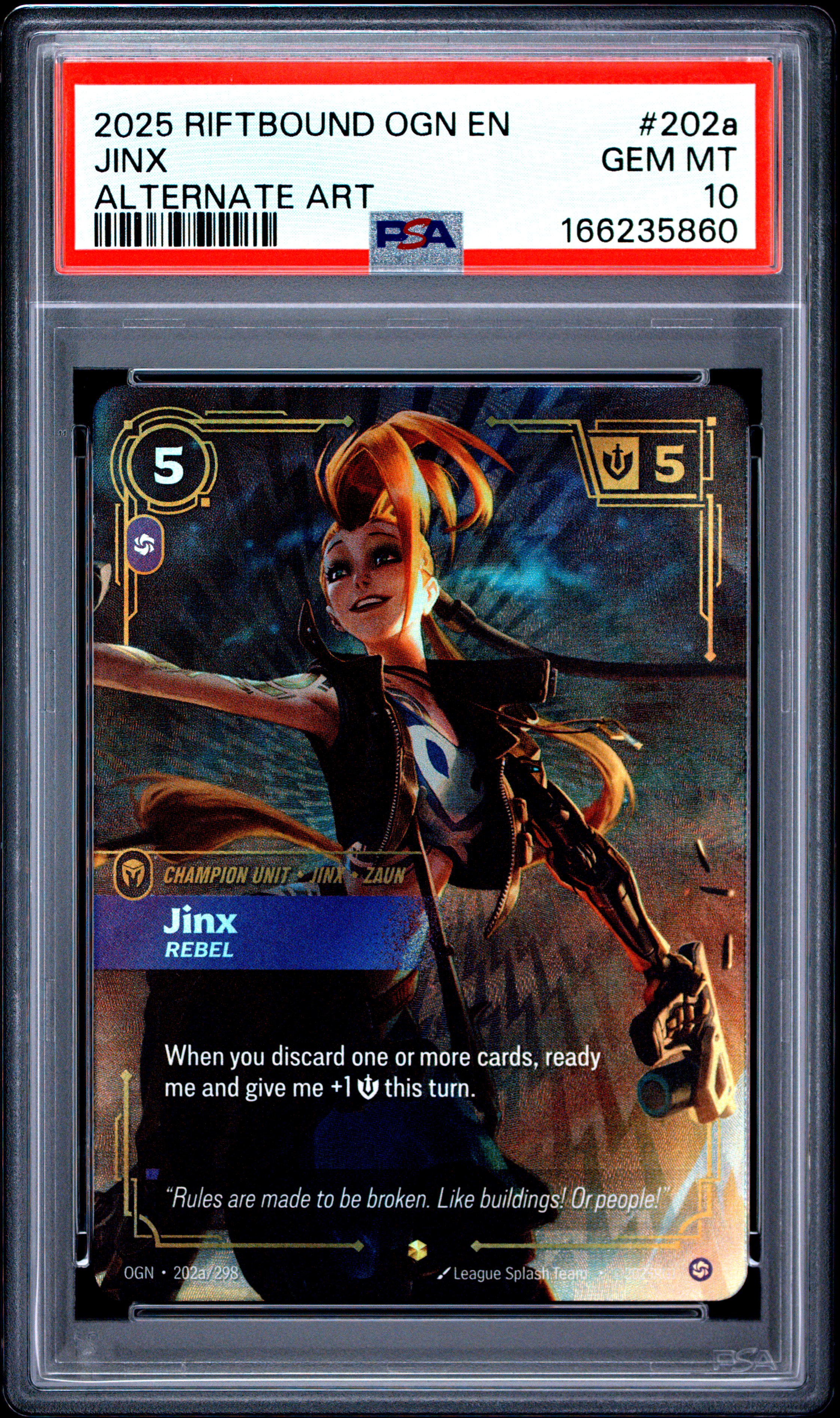 2025 #202a Jinx - Rebel PSA 10 Riftbound: League Of Legends Ogn-Origins