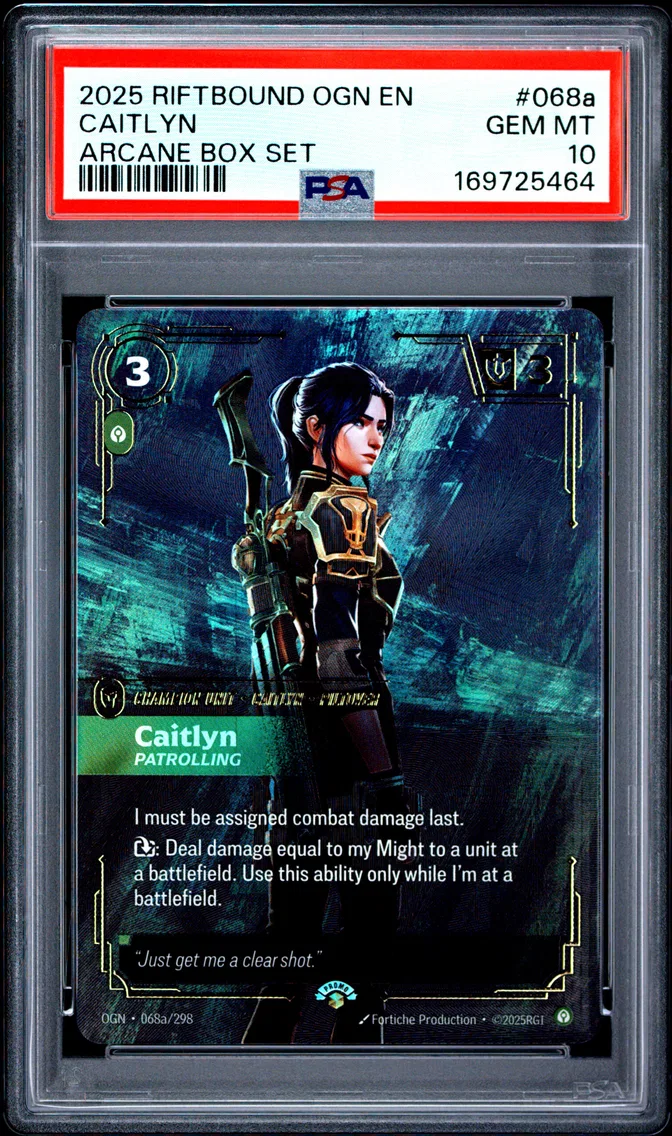 2025 #068a Caitlyn - Patrolling PSA 10 Riftbound: League of Legends Ogn-Origins