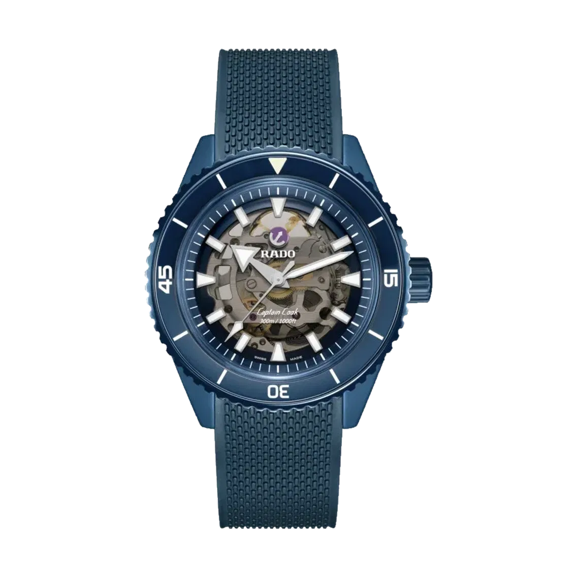 Rado Captain Cook Automatic High Tech Ceramic 43mm - Blue Skeleton on Rubber Strap