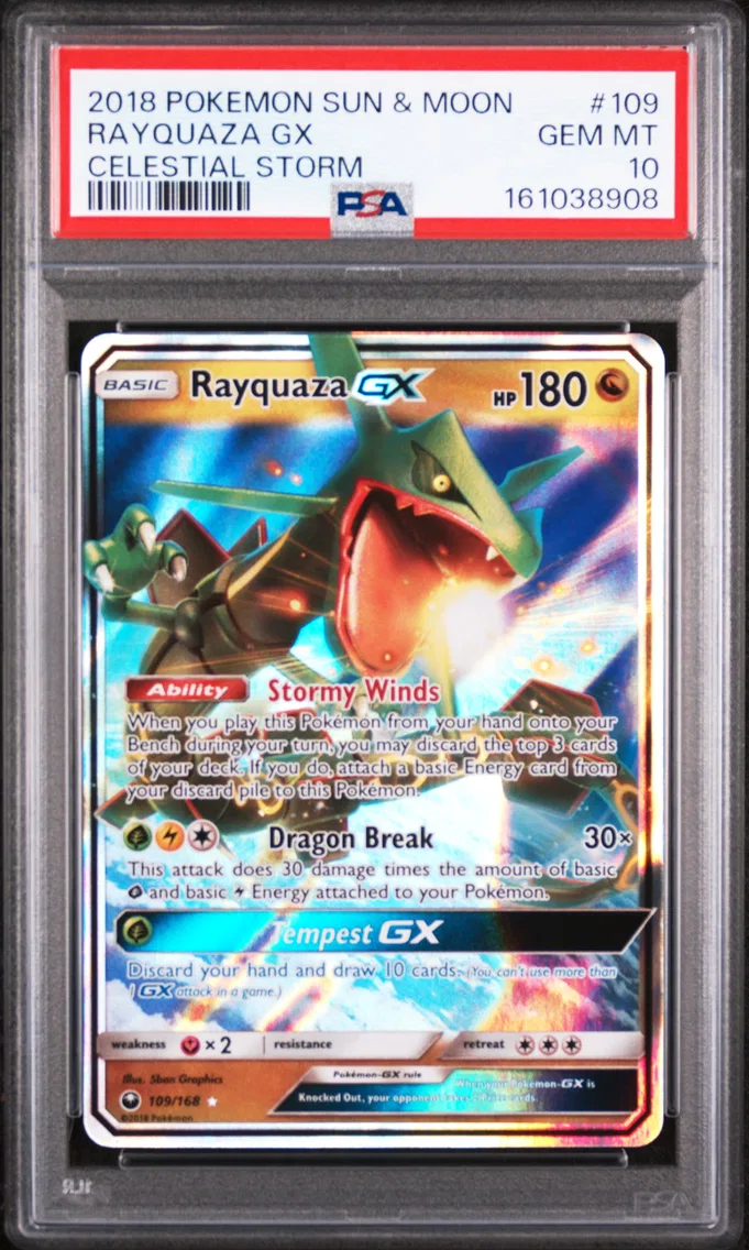 2018 #109 Rayquaza GX PSA 10 Sun & Moon Celestial Storm