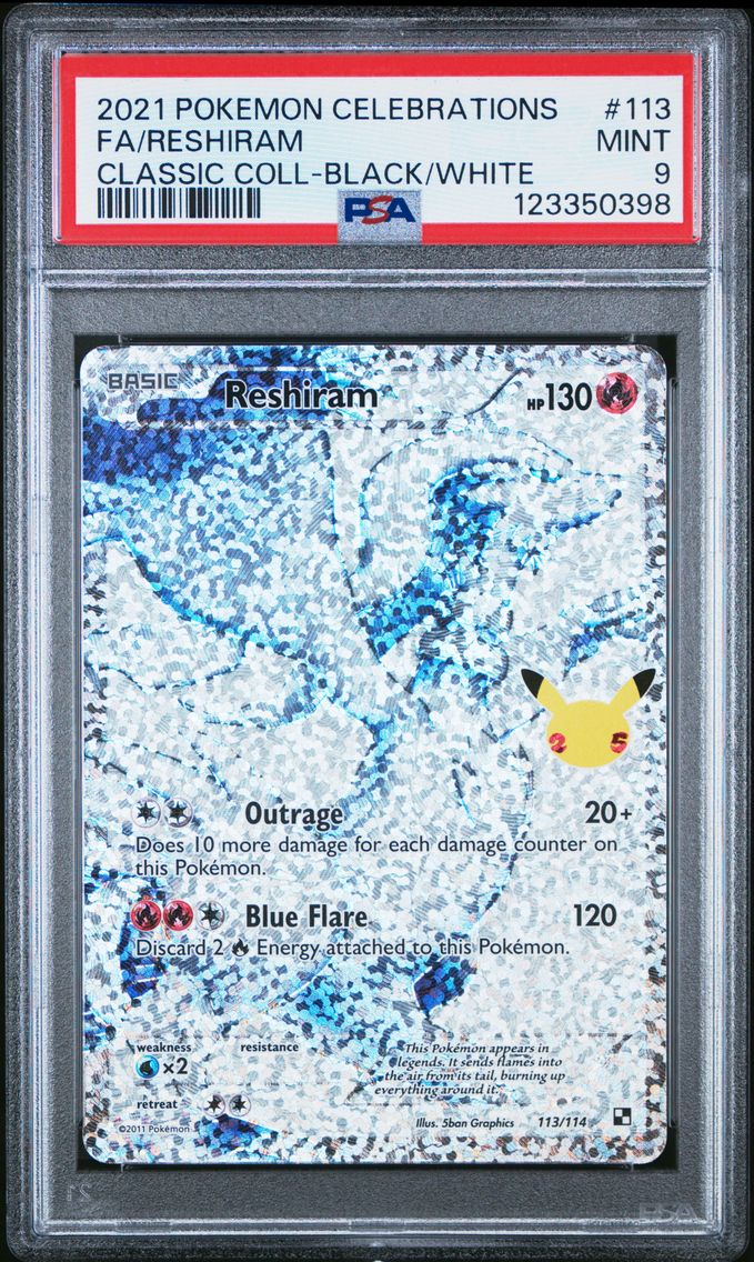 2021 #113 Full Art/Reshiram PSA 9 Celebrations Classic Collection Pokemon