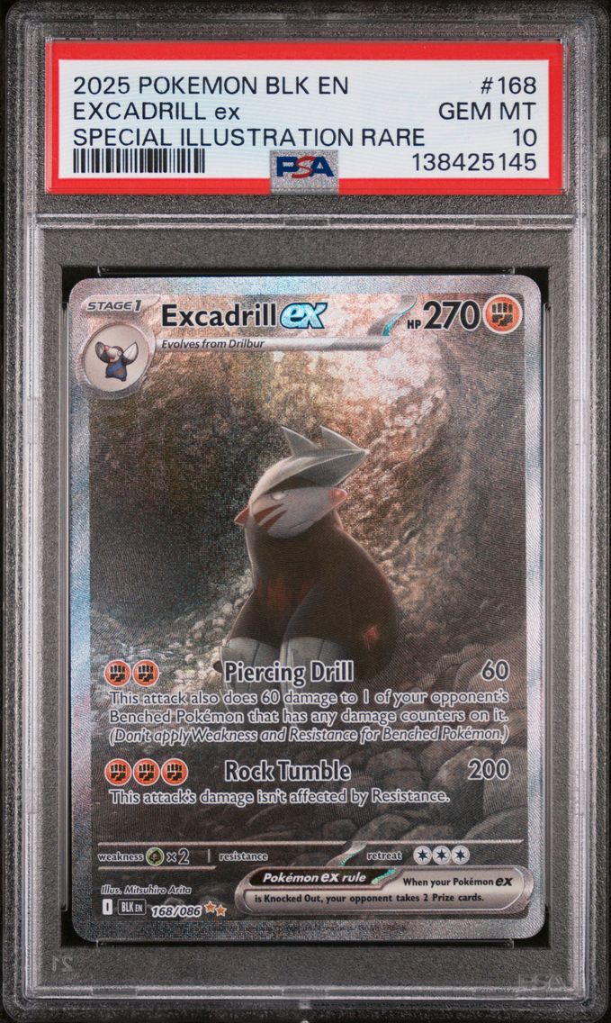 2025 #168 Excadrill EX PSA 10 Blk EN-Black Bolt Pokemon