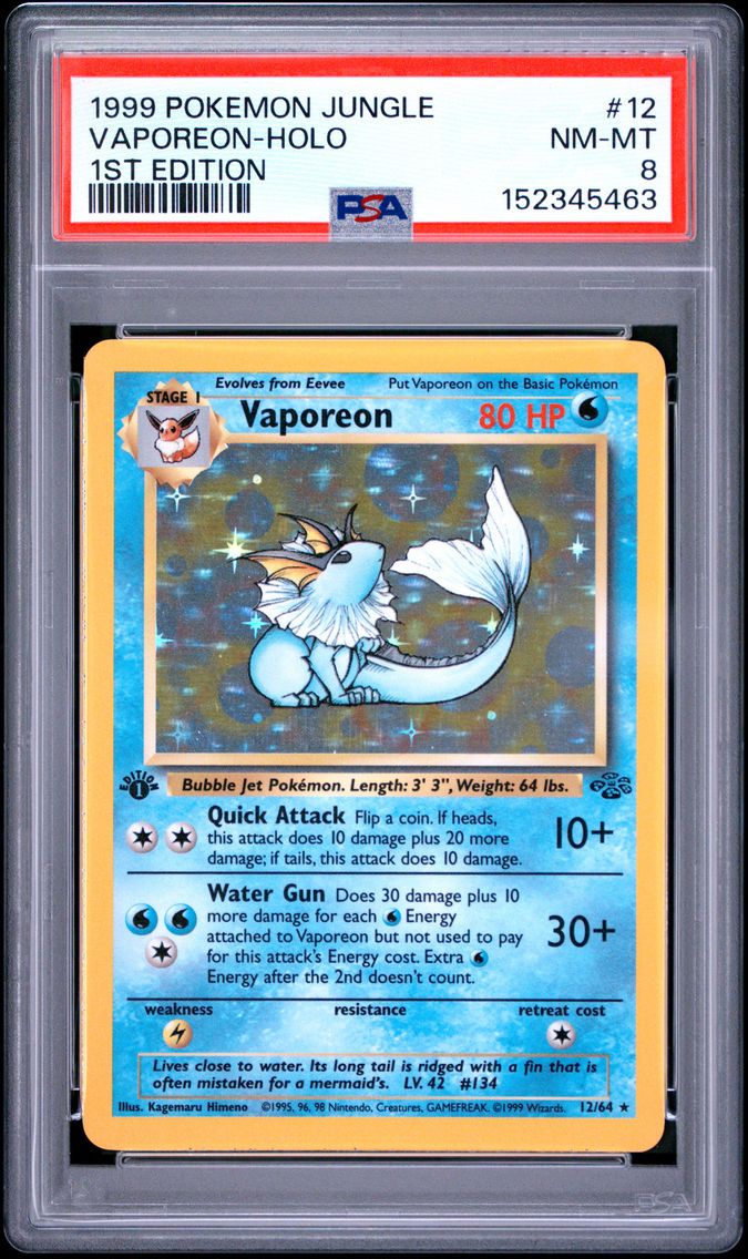 1999 #12 Vaporeon-Holo 1st Edition PSA 8 Jungle