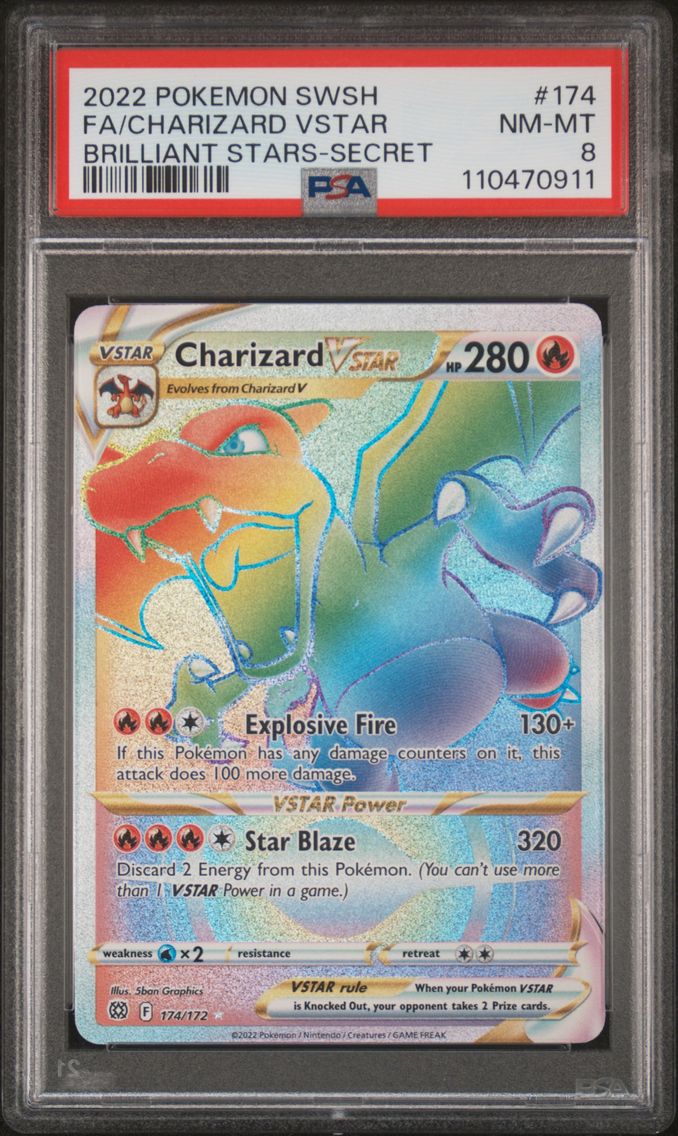2022 #174 FULL ART/CHARIZARD VSTAR PSA 8 SWORD & SHIELD BRILLIANT STARS POKEMON