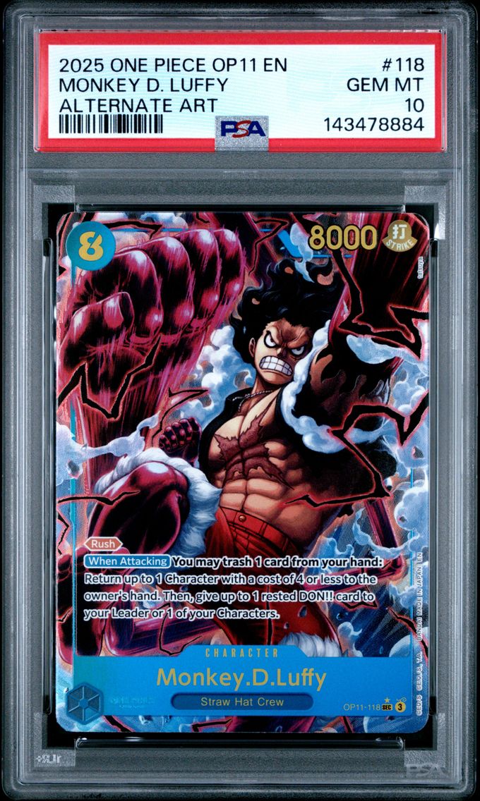 2025 #118 Monkey D. Luffy PSA 10 OP11-A Fist of Divine Speed One Piece