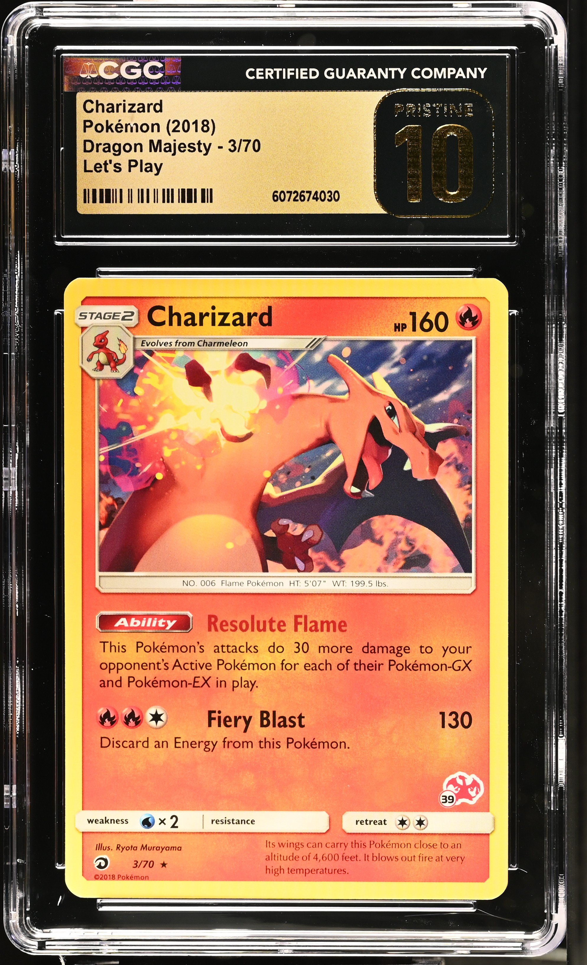 2018 #3 Charizard CGC 10 Pristine Dragon Majesty - English