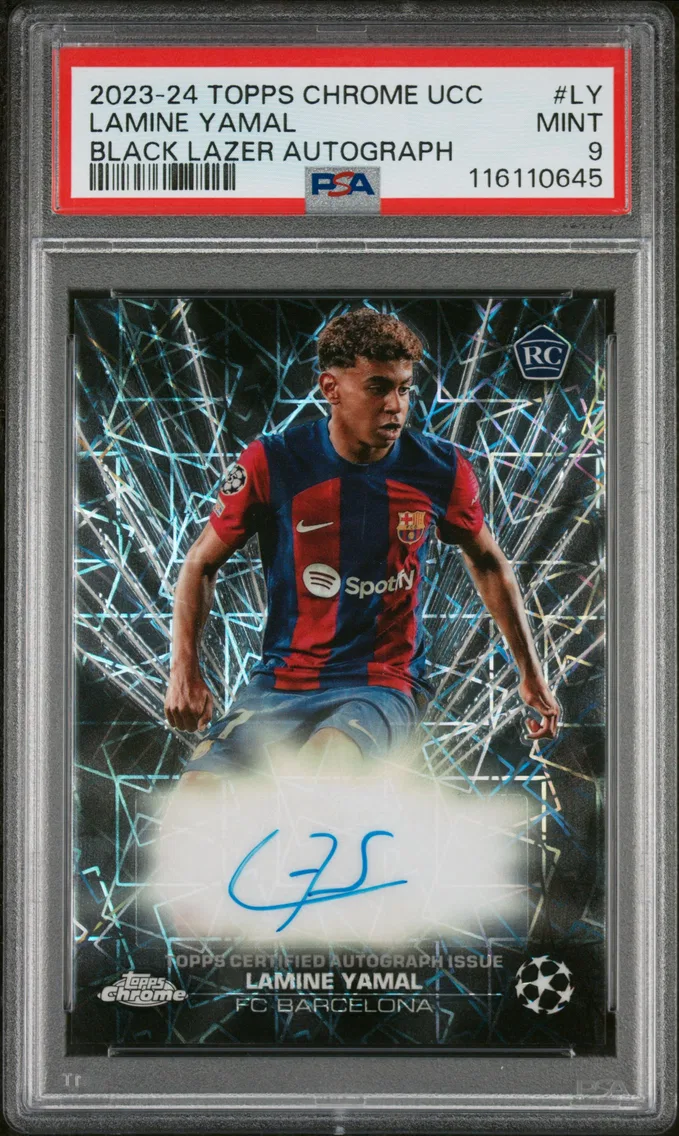 2023 #LY Lamine Yamal PSA 9 Topps Chrome UEFA Club Competitions Black Lazer Autographs