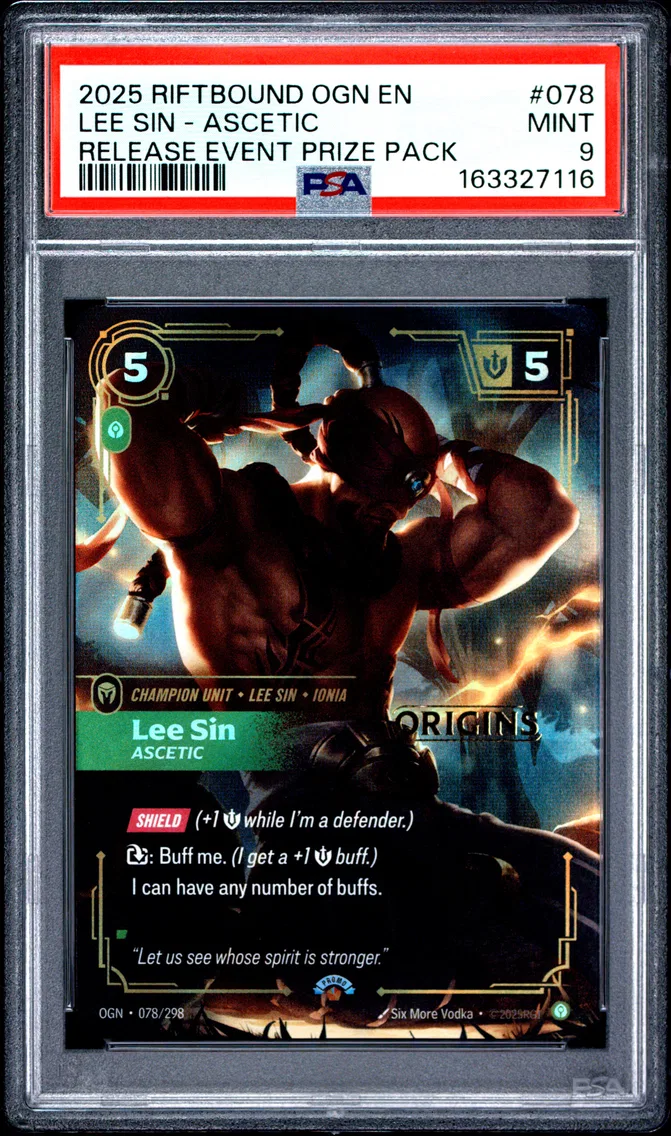 2025 #078 Lee Sin - Ascetic PSA 9 Riftbound: League of Legends Ogn-Origins