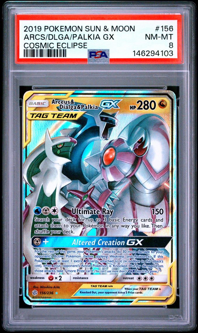 2019 #156 Arceus & Dialga & Palkia GX PSA 8 Sun & Moon Cosmic Eclipse