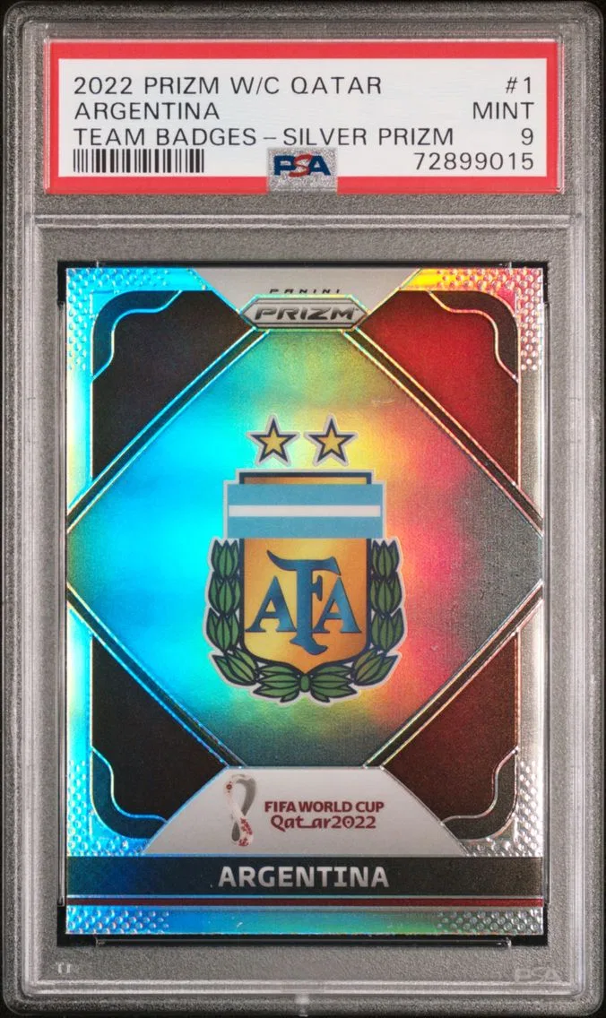 2022 #1 Argentina PSA 9 Silver Prizm Panini Prizm World Cup Qatar Team Badges Soccer