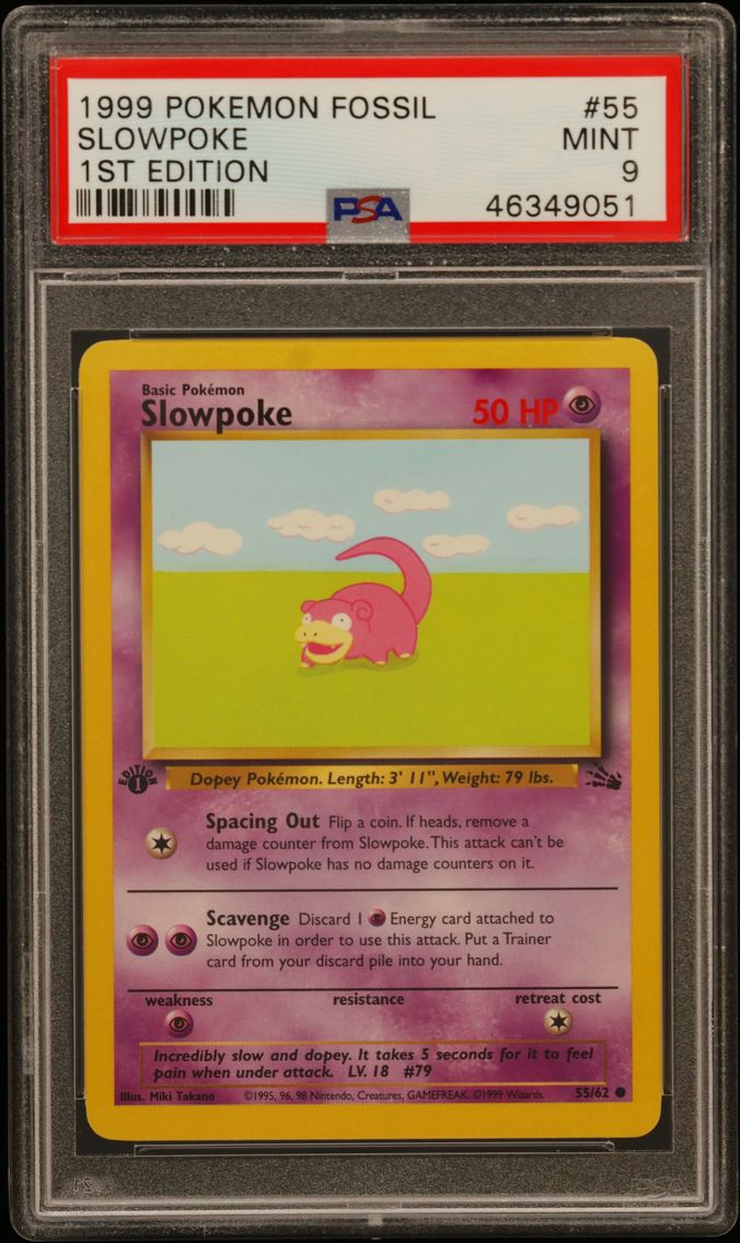 1999 #55 Slowpoke 1st Edition PSA 9 Fossil