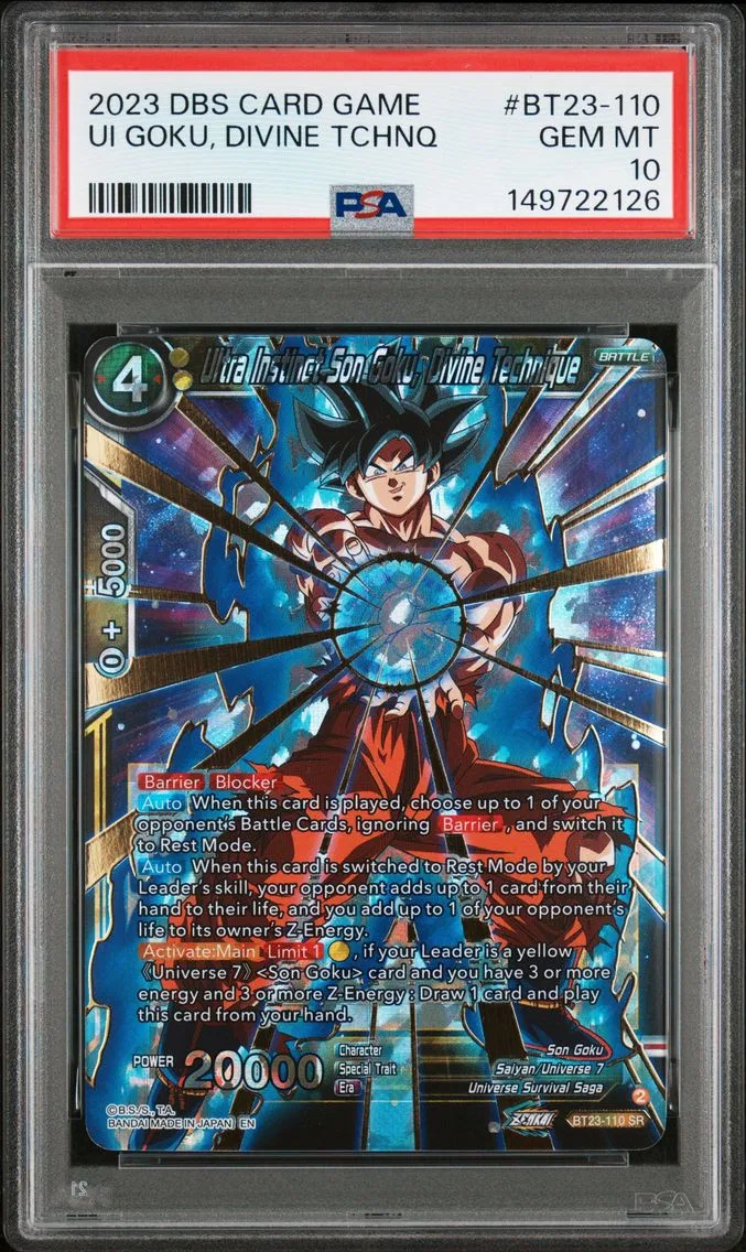 2023 #BT23-110 Ultra Instinct Son Goku, Divine Technique PSA 10 Dragon Ball Super Card Game Series 23 Perfect Combination