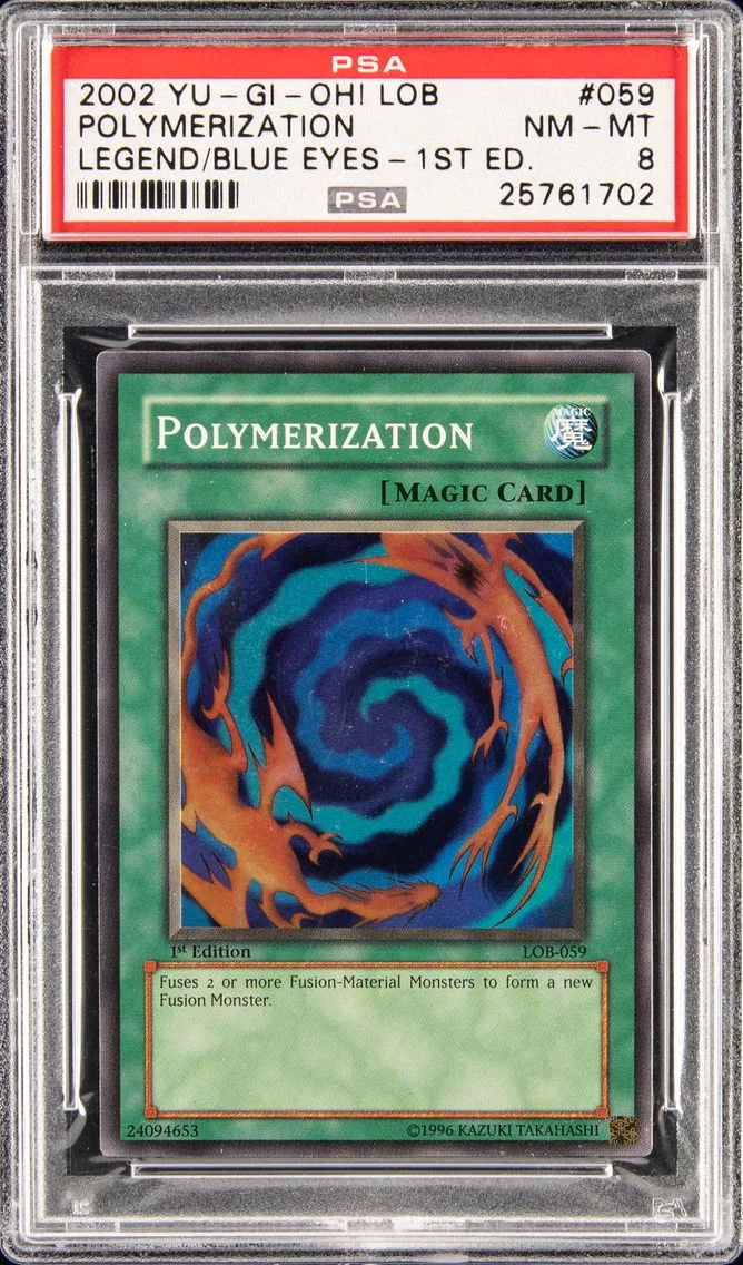 2002 YU-GI-OH! LOB-LEGEND OF BLUE EYES WHITE DRAGON | 1ST EDITION #059 POLYMERIZATION SUPER RARE PSA 8