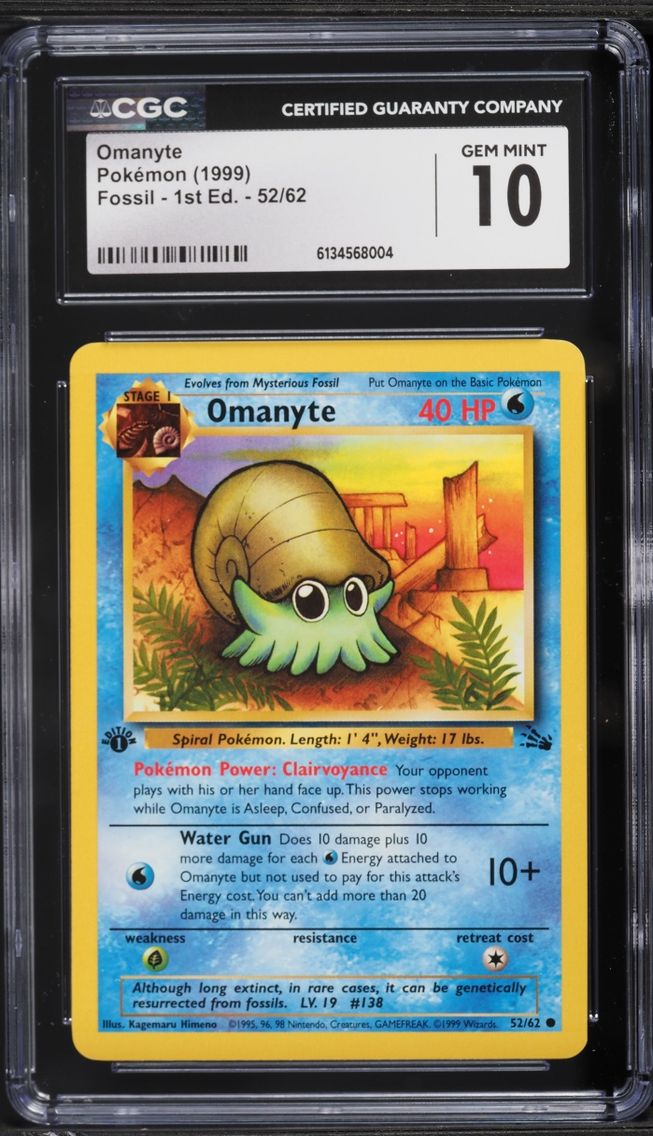 1999 Pokemon Fossil 1st Edition Omanyte #52 CGC 10 GEM MINT