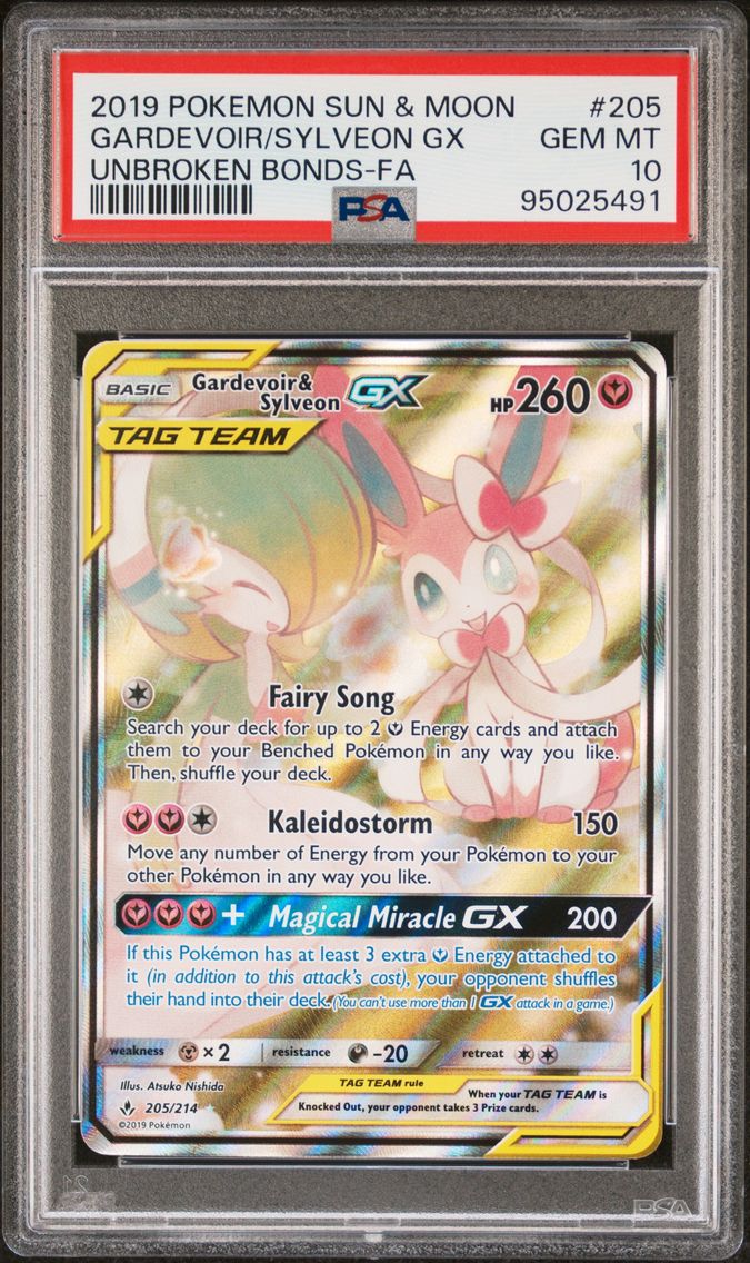 2019 #205 Full Art/Gardevoir & Sylveon GX PSA 10 Sun & Moon Unbroken Bonds