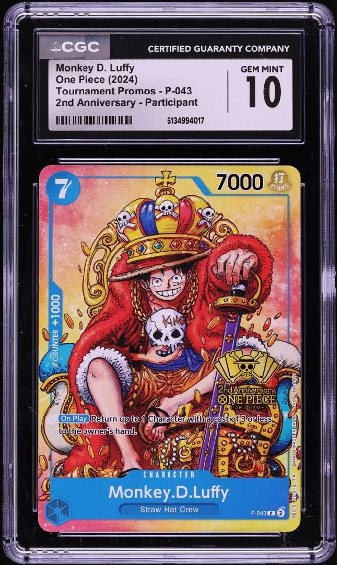 2024 #P-043 One Piece Promo 2nd Anniversary Participant Monkey D. Luffy GEM MINT CGC 10