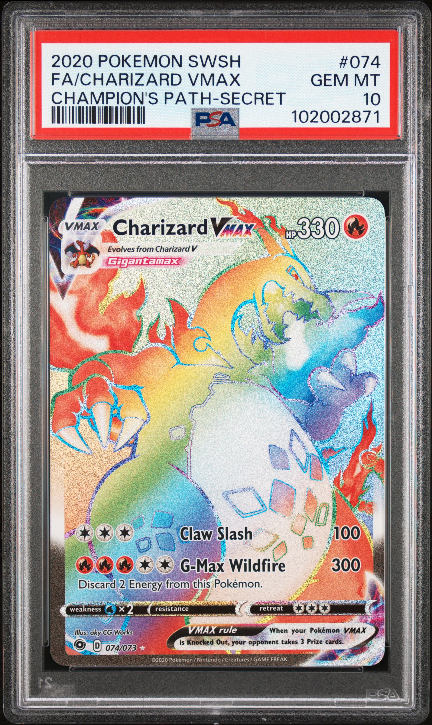2020 #074 Full Art/Charizard Vmax PSA 10 Sword & Shield Champion'S Path