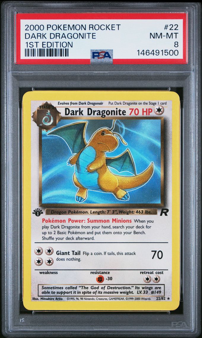 2000 #22 Dark Dragonite 1st Edition PSA 8 Rocket Pokemon