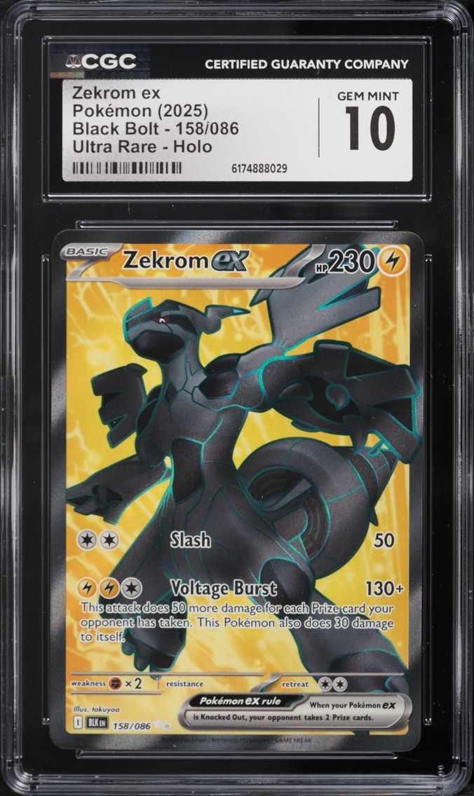 2025 Pokemon Scarlet & Violet Black Bolt Full Art Zekrom Ex #158 CGC 10 GEM MINT