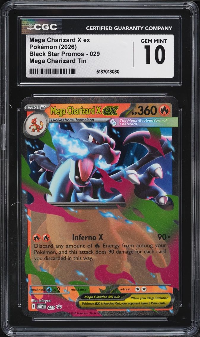 2026 #29 Mega Charizard X EX CGC 10 Pokemon Mega Evolution Black Star Promo Tin